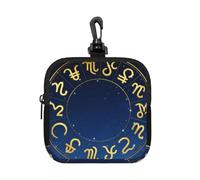 Zodiac Symbol Gold Small Waterproof Zipper Pouch-Neoprene Storage Bag for Earbuds, Keychain Clip Case