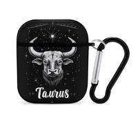 Zodiac Taurus Compatible with Airpod 1/2 Case PC Scratch-Resistant Drop-Proof Protective Cover with Keychain Black-style