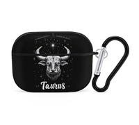 Zodiac Taurus Compatible with Airpod Pro Case PC Scratch-Resistant Drop-Proof Protective Cover with Keychain Black-style