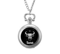 Zodiac Taurus Men's Pocket & Fob Watches Analogue Display Quartz Watch with Chain for Birthday Christmas Father's Day Silver-Style
