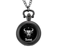 Zodiac Taurus Men's Pocket & Fob Watches Analogue Display Quartz Watch with Chain for Birthday Christmas Father's Day Black-Style