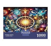 Zodiac Wheel Cosmic 1000pc Classic Jigsaw Puzzle Mystic Harmony Jigsaw Puzzle Bundle Extra-Thick Cardboard Collector Mind Relaxation Travel Office Break Holiday 38x26cm/1000pcs
