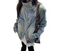 ZODICK Women's Denim Coat Turtleneck Single Breasted Full Sleeve Patchwork Versatile Jacke Fashion Autumn Streetwear Denim Overcoat