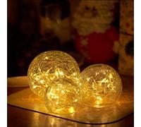 Zodight LED Glass Ball Set of 3, Warm White Christmas Decoration Illuminated With Crackle Glass, 8 Modes Decorative Lamp Battery Operated for Indoor