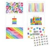 ZODKSNO 24 Sets Happy Birthday Cards, 6 Designs Watercolor Birthday Cards 15 * 20cm Bulk Happy Day pages with Envelopes Stickers