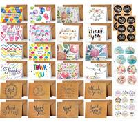 ZODKSNO 24 Sets Thank You Cards, Assorted 4 * 6in Blank Notecards Watercolor Kraft Greeting Cards with Envelopes Stickers for Wedding Teachers Kids Christmas