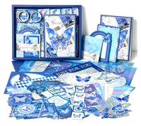 ZODKSNO 321pcs Aesthetic Scrapbook Kit, Vintage Butterfly Scrapbooking Paper Kit with A6 Grid Notebook and DIY Tools for Photo Albums Decoration (Blue)