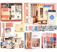ZODKSNO 346pcs Aesthetic Scrapbook Kit, Vintage Scrapbooking Paper Kit with A6 Grid Notebook and DIY Tools for Photo Albums Decoration (Orange)