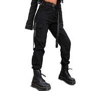 ZODLLS Women's Camo Pants Cargo Trousers Cool Camouflage Pants Elastic Waist Casual Multi Jogger Pants with Pocket, Black Cargo#2, S