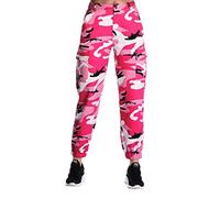ZODLLS Women's Camo Pants Cargo Trousers Cool Camouflage Pants Elastic Waist Casual Multi Jogger Pants with Pocket, A-hot Pink, M