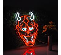 ZODZ Japanese Hannya Mask Neon Sign for Wall Décor Devil Tattoo Studio Shop with Dimmable Switch LED Neon Sign USB Powered Anime Demon Spirit Art Light Decor