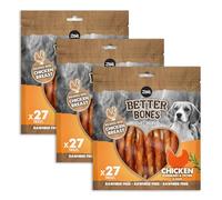 Zoë Better Bones Soft Dog Treat Chews, Pouch of Rawhide-Free, Chicken-Wrapped Twist Dog Training Chews - Chicken Flavour, 3 Bags of 27 pcs