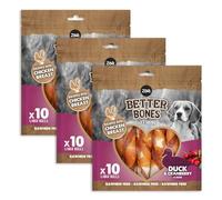 Zoë Better Bones Soft Dog Treat Chews, Pouch of Rawhide-Free, Dog Training Chews Wrapped with Chicken Breast - Duck & Cranberry Flavour, 3 Bags of 10 pcs