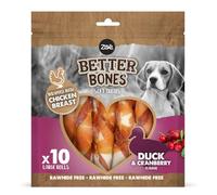 Zoë Better Bones Soft Dog Treat Chews, Pouch of Rawhide-Free, Dog Training Chews Wrapped with Chicken Breast - Duck & Cranberry Flavour, 1 Bag of 10 pcs
