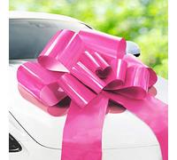 Zoe Deco - Big Car Bow - Pink, 30 Inch/76 cm - Giant Car Bow with 2 Gold Accessory Bows for Birthday, Christmas, Wedding Reception, Surprise Party - Large Gift Wrapping for Huge Present