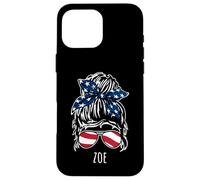 Zoe Messy Hair Bun with USA Ribbon Sunglasses Designs Case for iPhone 16 Pro Max