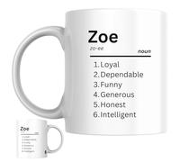 Zoe Personalised Ceramic Mug | Personalised Dictionary Name Definition Coffee Mug, Novelty Gift for a Wife, Girlfriend, Friend or Colleague Named Zoe