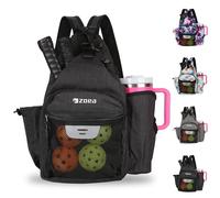 ZOEA Pickleball Backpack with Water Bottle Holder, Waterproof Multi-Style, Reflective Design, Adjustable Straps, Hidden Storage (Black)