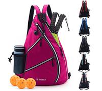 ZOEA Pickleball Bag, Sport Pickleball Sling Bag for Women Man, Adjustable Pickleball Backpack with Fence Hook Water Bottle Holder, Fits 4 Paddles and All Your Other Gear (Rose Red)