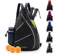 ZOEA Pickleball Bag, Sport Pickleball Sling Bag for Women Man, Adjustable Pickleball Backpack with Fence Hook Water Bottle Holder, Fits 4 Paddles and All Your Other Gear (Black)