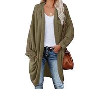ZoeAce Womens Open Front Knit Cardigan Long Batwing Sleeve Oversized Sweater Chunky Waffle Cable Boho Pockets Coat, Olive, XXL