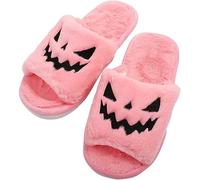 ZOEBER Pink Halloween Slippers, Pink Pumpkin Slippers, Soft Plush Cozy Open Toe Fuzzy Slippers Indoor (Pink, uk_footwear_size_system, adult, women, numeric, medium, numeric_7_point_5)