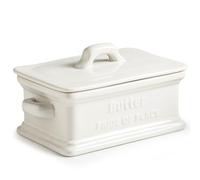 Zoeeker Butter Dish with Lid, Ceramic Butter Dish for Countertop Butter Holder Container Large Butter Keeper for East West Coast Butter, Valentine's Day Decor, White