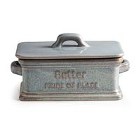 Zoeeker Butter Dish with Lid, Ceramic Butter Holder Container Large Butter Dish for Countertop Farmhouse Valentine's Day Decor Butter Keeper for East West Coast Butter, Gray