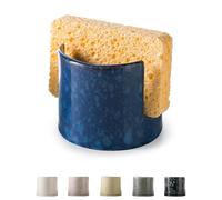 Zoeeker Kitchen Sponge Holder, Ceramic Sponge Organizer Scrubby Holder Sink Caddy Dish Rack for Kitchen and Bathroom, Farmhouse Decor, Blue