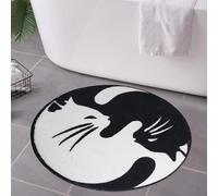Zoeeya Black White Cat Bath mat - Goth Circle Bath Mat,Gothic Bathroom Decor - Soft Yin Yang Round Rug for Bathroom,Water Absorbent Bathmat,Goth Bath Mat for Shower,Halloween Rug