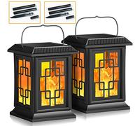 Zoeger Solar Lantern for Outdoor, Large LED Solar Lights with Two Working Modes, Flickering Flame Effect / Warm Light, IP65 Waterproof, Yellow, 2-Pack