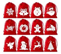 Zoegneer 12Pcs Set Velvet Drawstring Christmas Gifts Bags Festive Flannel Pouches For Holiday Party Favor Candy Storage And Seasonal Decor 10X12cm(B)