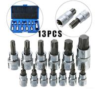 Zoegneer 13-Piece Tamper-Proof Star Bit Socket Set for 1/4in 3/8in 1/2in Drive Chrome Vanadium Alloy Steel Metric T8 to T70 with Snap-Shut Storage Case