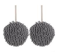 Zoegneer 2PCS Quick-drying Chenille Hand Towel Hanging Thickened Absorbent Hand Ball Hanging Towel For Kitchen Bathroom Absorbent Cleaning Cloth (gray)