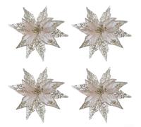 Zoegneer 4Pcs Glitter Artificial Christmas Flowers With Gold Red Sequins Christmas Tree Decorations For Festive Tree Ornaments And Holiday Home Décor 30Cm (C)