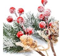 Zoegneer 5 / 10PCS Artificial Pine Berry Xmas Decor Holly Flower Christmas Branch Ornament Christmas Decoration Wreath Materials(10 pcs)