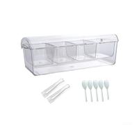 Zoegneer 5 Compartment Plastic Food Storage Container With Chilled Base And Clear Lid For Salad Fruit Picnic Party Serving Tray Includes Forks And Tongs Transparency 41X15x14cm(5 tools and 2 clamps)