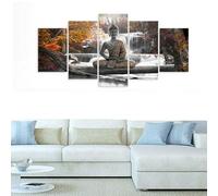 Zoegneer 5Pcs Modern Canvas Wall Art Buddhist Zen Mountain Landscape Paintings Home Living Room Bedroom Office Decor Unframed Brown Artwork