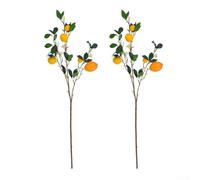 Zoegneer Artificial Lemon Branches 2pcs with 5 Head Lemon Magnolia Stems Flexible Plastic Faux Lemon Tree Home Kitchen Dining Table Vase and Tabletop Decoration for Living Room Of