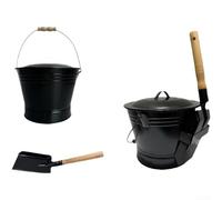 Zoegneer Ash Bucket With Lid Fireproof Galvanised Iron Round Charcoal Container With Wooden Handle And Shovel Ash Coal Storage Removal For Fireplace Wood Stove Fire Grill Indoor Outdoor 18X31cm