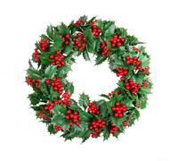 Zoegneer Christmas Wreath Artificial Garland with Red Berries and Green Leaves Crafted from Plastic and Foam for Holiday Home Wall Window and Door Decoration and Realistic