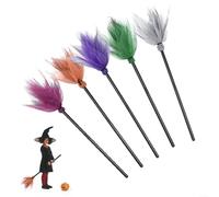 Zoegneer Detachable Plastic Witch Broom 35.4 Inch Halloween Costume Prop with Mesh Yarn Handle for Kids Adults Party Cosplay Decoration Orange(Orange + rose red+ gray + green + purple)