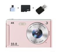 Zoegneer Digital Camera 4K 50MP with 2.8 Inch HD Screen 16X Zoom Anti Shake Fill Light Portable Compact Camera for Photography Vlogging White(Pink 32G)