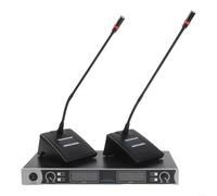 Zoegneer Dual Wireless Conference Microphone System UHF 2 Channels with 2 Desktop Gooseneck Mics ABS Construction for Meetings Presentations Schools Churches Black(2 conference mic)