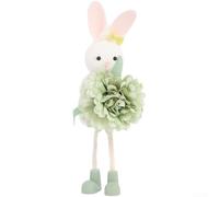Zoegneer Easter Bunny Hanging Decoration with Floral Accents Bendable Ears Lightweight Cloth Ornament for Home Party Holiday Display 20 cm Height(green)