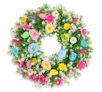 Zoegneer Easter Egg Wreath 35cm or 45cm Spring Holiday Decoration with Artificial Flowers and Foam for Indoor Outdoor Garden Party Decor Green(35CM)