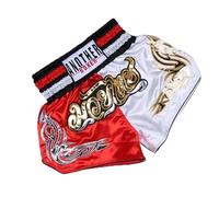Zoegneer Embroidered Muay Thai Fight Shorts - Training & Grappling Martial Arts Kickboxing Shorts (M Red+White)