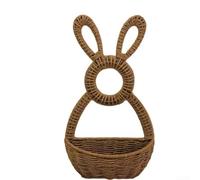 Zoegneer Handwoven Willow Easter Bunny Basket Wall Hanging Garland Natural Rattan Woven Spring Decor for Home Door Wreath Table Centerpiece Festive Ornament 40x22cm