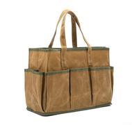 Zoegneer Heavy Duty 16oz Waxed Canvas Garden Tool Tote Bag with 10 Pockets Water Resistant Tool Carrier for Gardeners Electricians and Handymen Khaki Green Black 36 x 14 x 26.5 cm(Khaki)