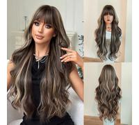 Zoegneer Invisible U Shaped Seamless Hair Extension for Wig Female Long Curly Half Head Cover Matte High Temperature Silk 30 Inch Cool Brown Black Reddish Brown Brown Highlights G(brown highlights)